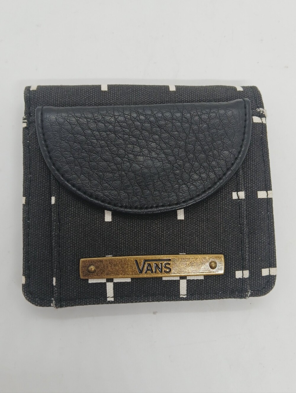 ​Vans Adora Bifold Wallet Black Canvas Pebbled Leather Snap Coin Pocket NEW